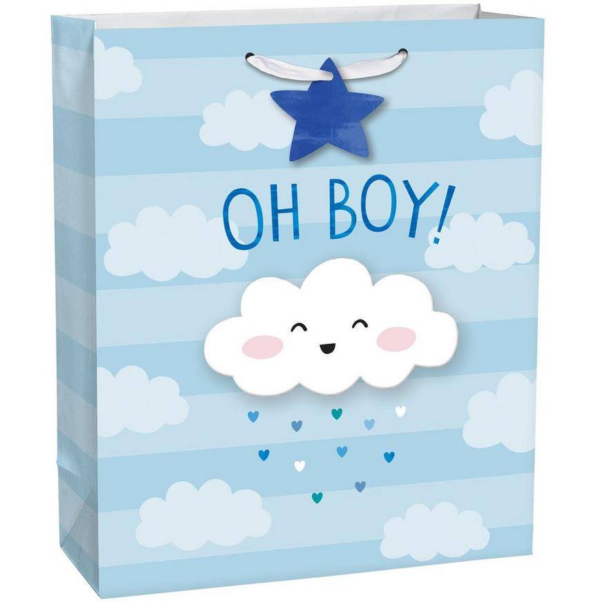 Large Oh Boy! Baby Shower Paper Gift Bag, 10.5in x 13inA