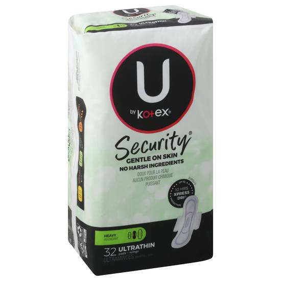 U By Kotex Security Heavy Ultra Thin Pads + Wings (32 ct)