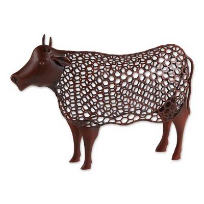 12" Iron Chicken Wire Cow Sculpture Brown - Zingz & Thingz: Outdoor Garden Decor, Whimsical Patio Accent