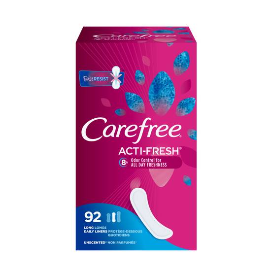 Carefree Acti-Fresh Long Pantiliners, Unscented - 92 ct
