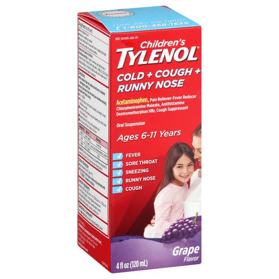 Children's Tylenol Grape Flavor Cold Cough Runny Nose