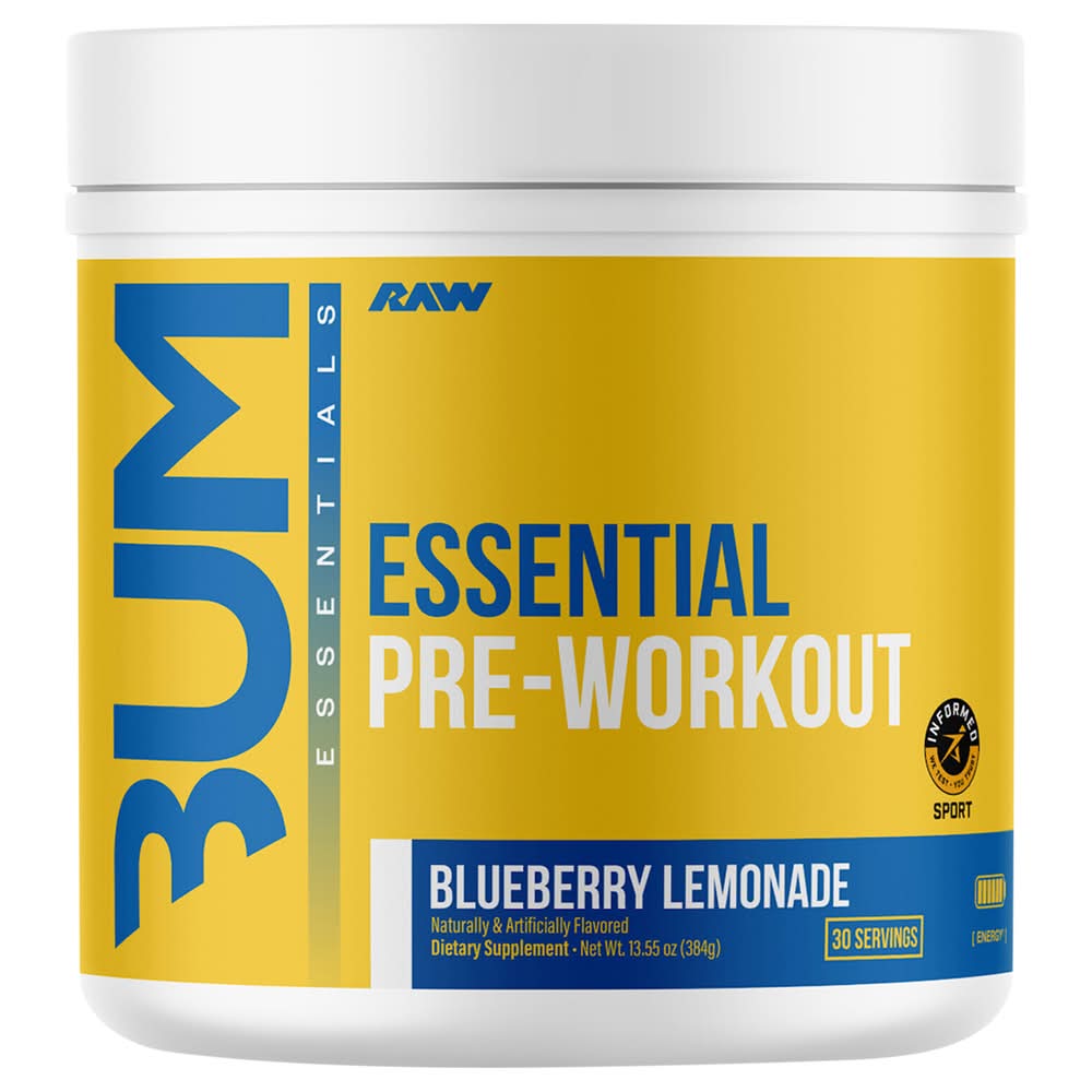 RAW Nutrition Bum Essentials Pre-Workout Dietary Suppliment, Blueberry-Lemonade (13.55 oz)