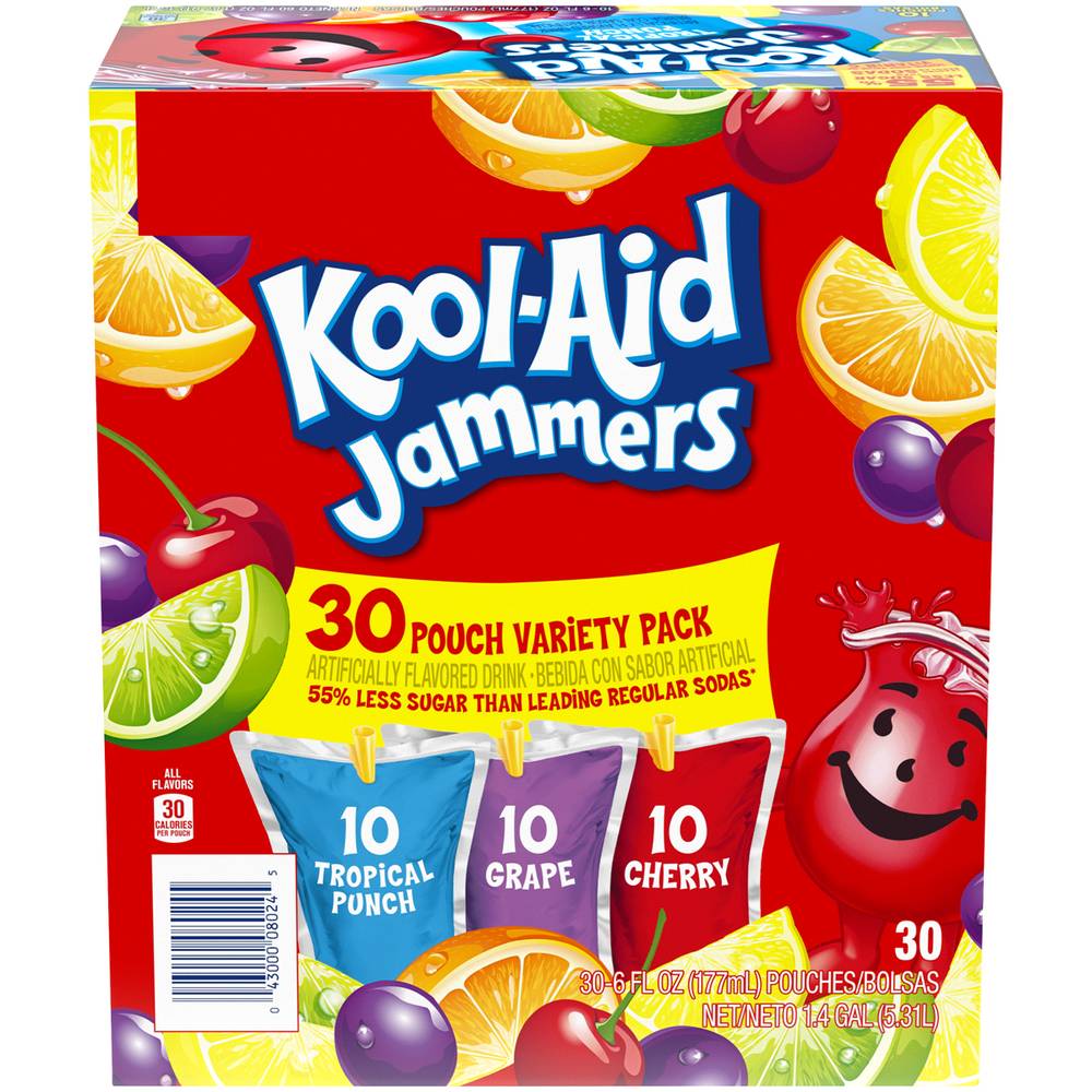 Kool-Aid Jammers - Variety Pack (Tropical Punch, Grape & Cherry), 30 ct, 6 oz (1X3|1 Unit per Case)