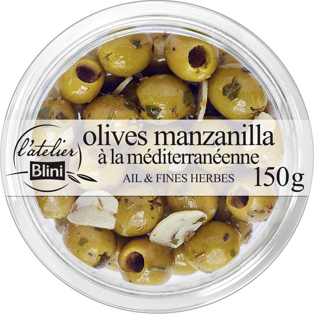 L'atelier Blini - Olives vertes manzanilla à la méditerranéenne (150g)