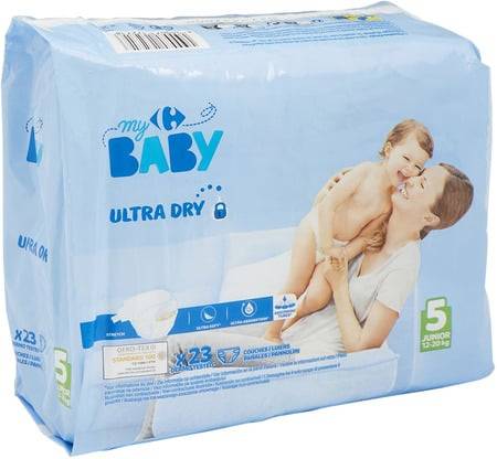 Couches bébé taille 5 : 11-25 Kg  junior  CARREFOUR BABY - le paquet de 20 couches