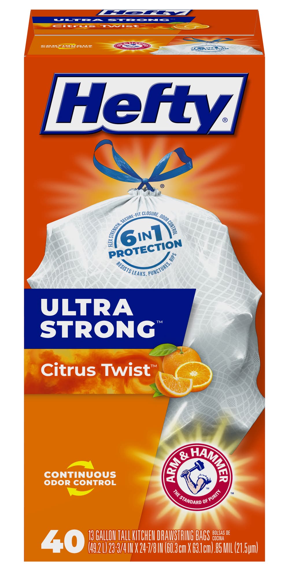 Hefty Ultra Strong Tall Kitchen Trash Bags, Citrus Twist, 23-3/4" X 24-7/8" (40 ct)