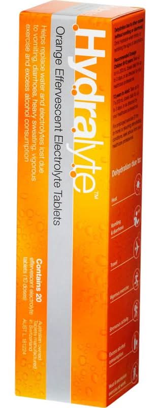 Hydralyte Orange Effervescent Tablets 20s