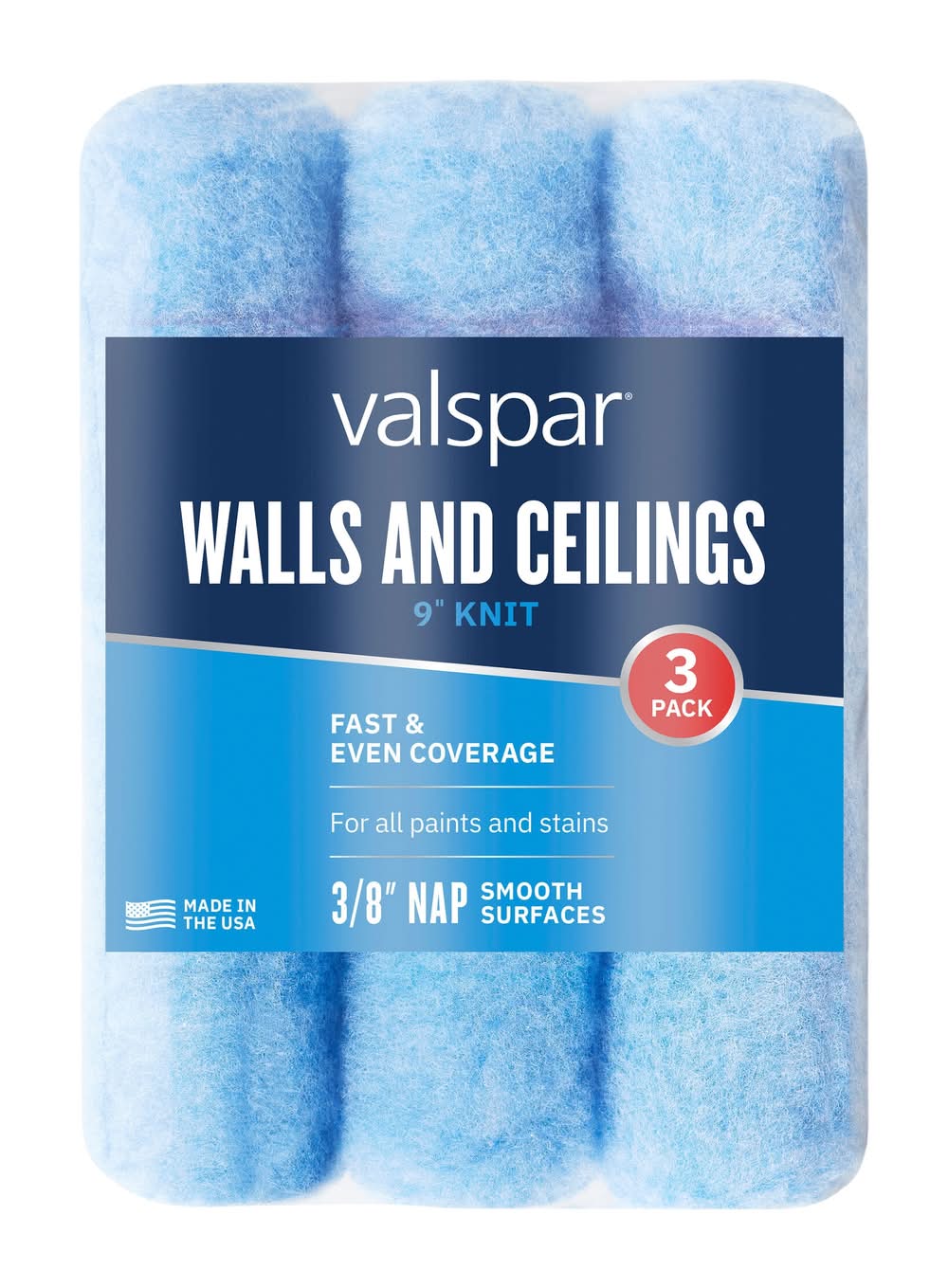Valspar 3 -Pack 9.0-in x 3/8-in Nap Walls and Ceilings Standard Knit Paint Roller Cover