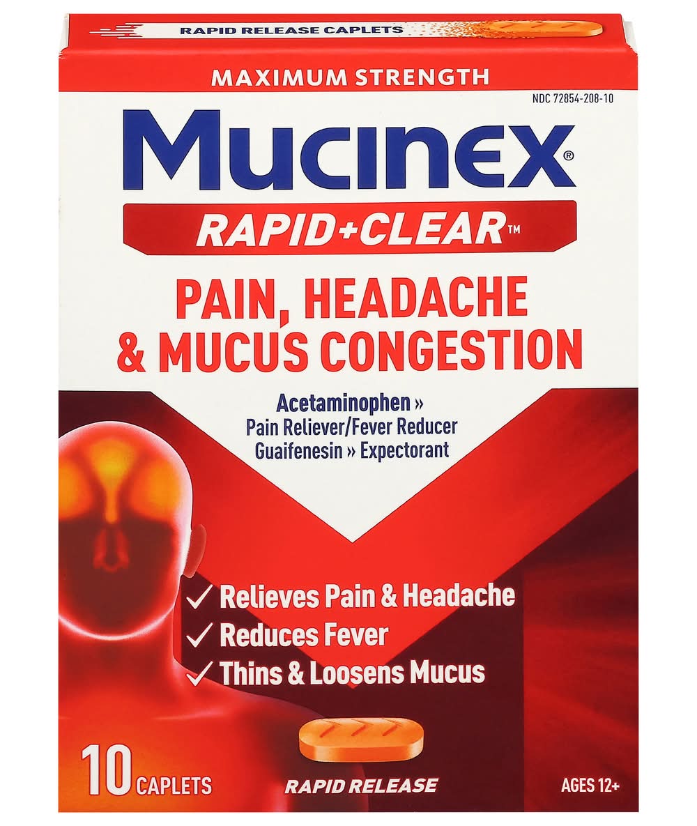 Mucinex Rapid + Clear Ages 12+ Pain Reliever Acetaminophen Caplets (10 ct)