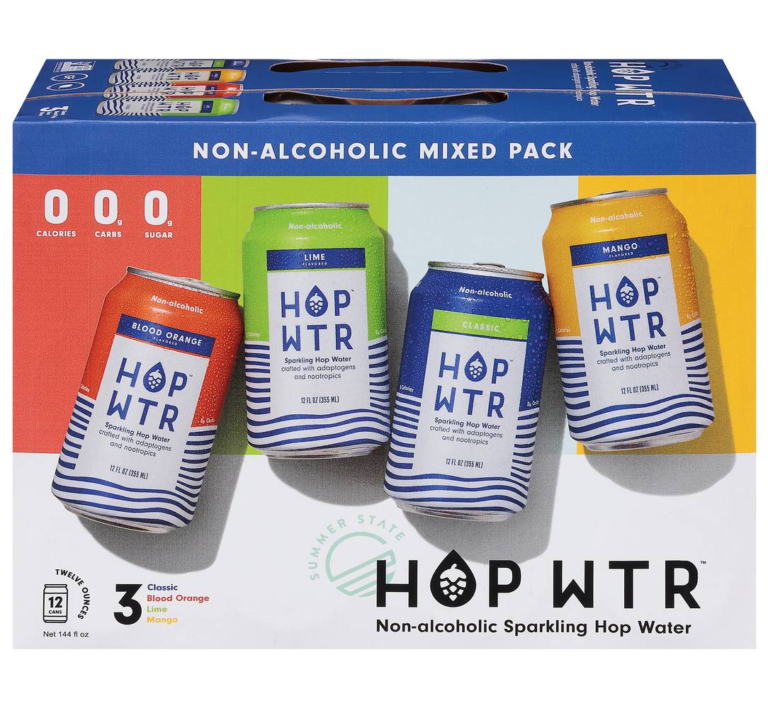 HOP WTR Non Alcoholic Sparkling Mixed pack Hop Water, Assorted (12 x 12 fl oz)