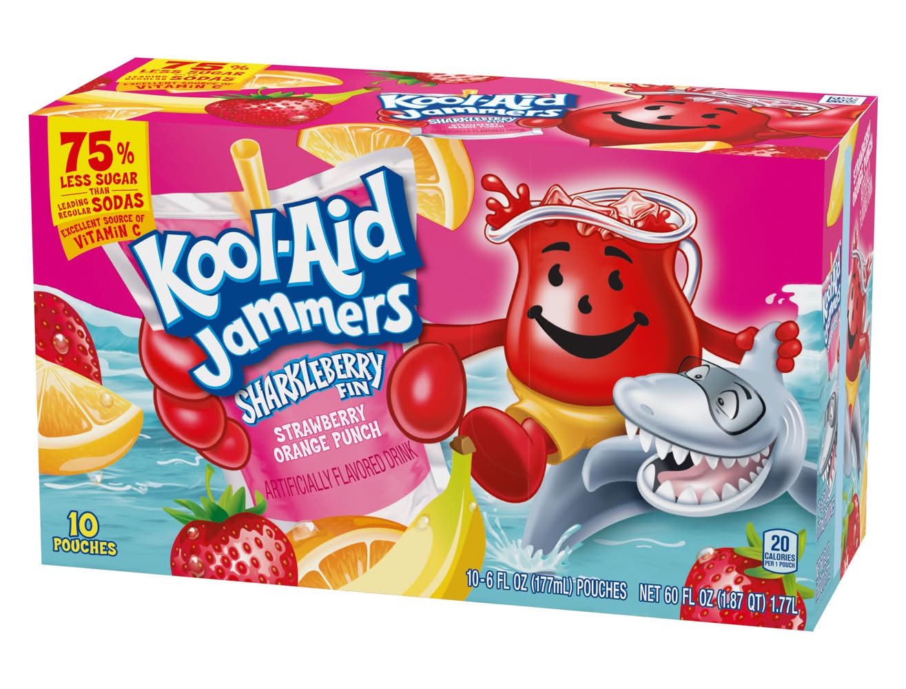 Kool-Aid Jammers Sharkleberry Fin Juice Drinks, Strawberry-Orange Punch (10 x 6 fl oz)