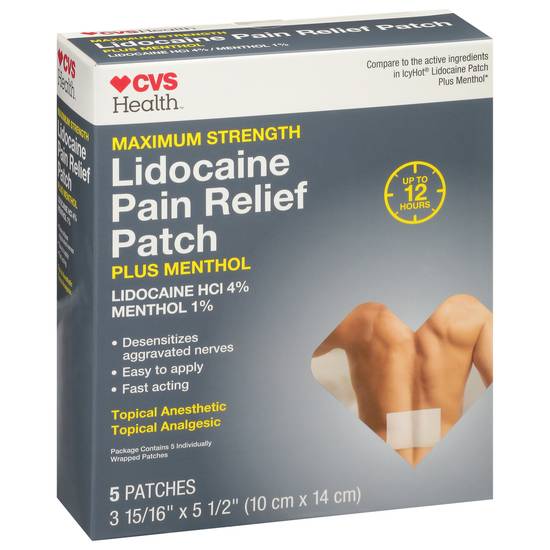 Cvs Health Maximum Strength Plus Menthol Lidocaine Pain Relief Patch (10 cm* 14 cm)