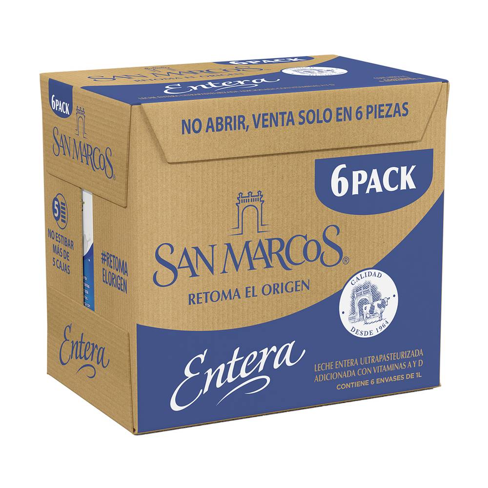 San Marcos · Leche entera ultrapasteurizada (6 x 1 L)
