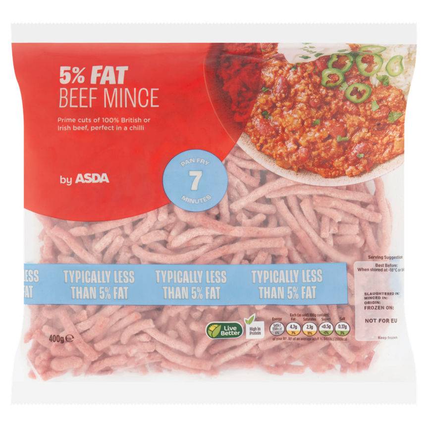 Asda Frozen Lean Beef Mince (Typically Less Then 5% Fat) 400g