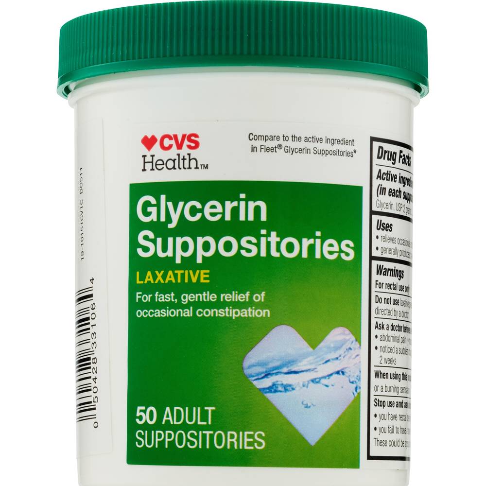 CVS Health Glycerin Suppositories Adult Size, 50 CT