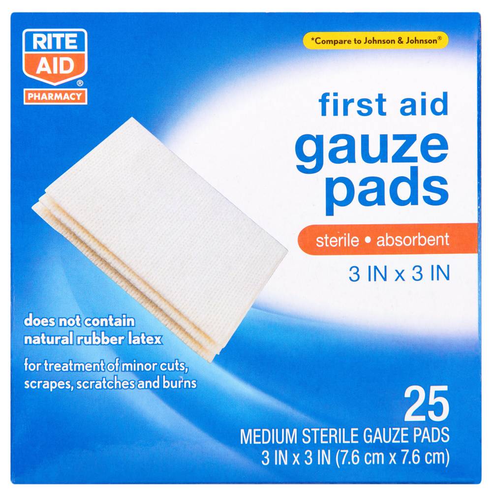 Rite Aid First Aid Gauze Pads, 3 in X 3in (25 ct)