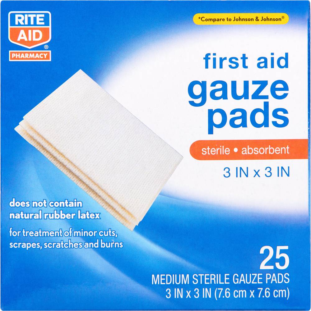 Rite Aid First Aid Gauze Pads, 3 in X 3 in (25 ct)