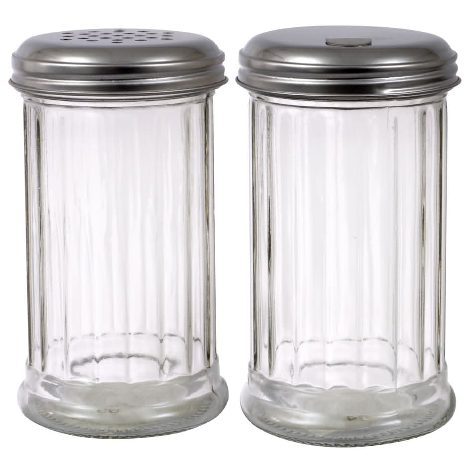 Glass Sugar Pourers & Cheese Shakers With Metal Lids