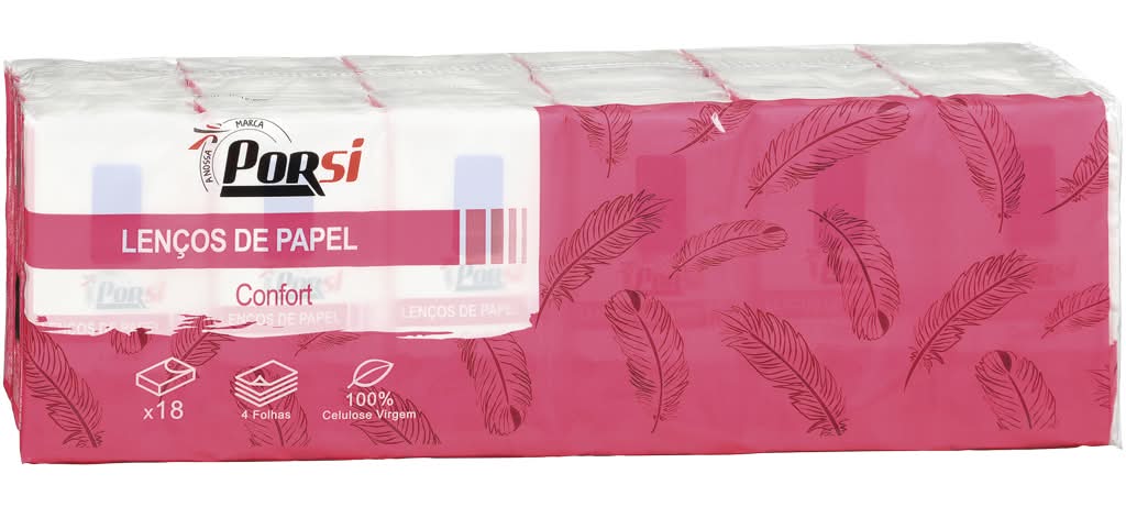 PorSi - Lenços de bolso 4 folhas, embalagem com 18 unidades