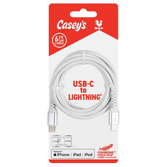 Casey's 6FT Braided USB C-MFI Cable White