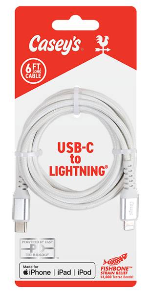 Casey's 6FT Braided USB C-MFI Cable White