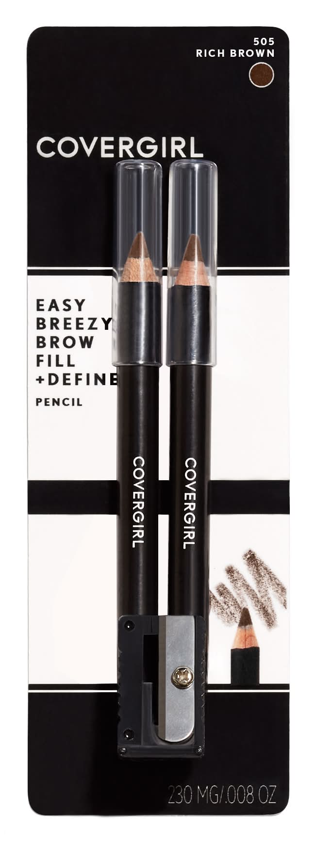 CoverGirl Easy Breezy Brow Fill+Define Pencils Crayons, 505 Rich Brown (0.06 oz, 2 ct)