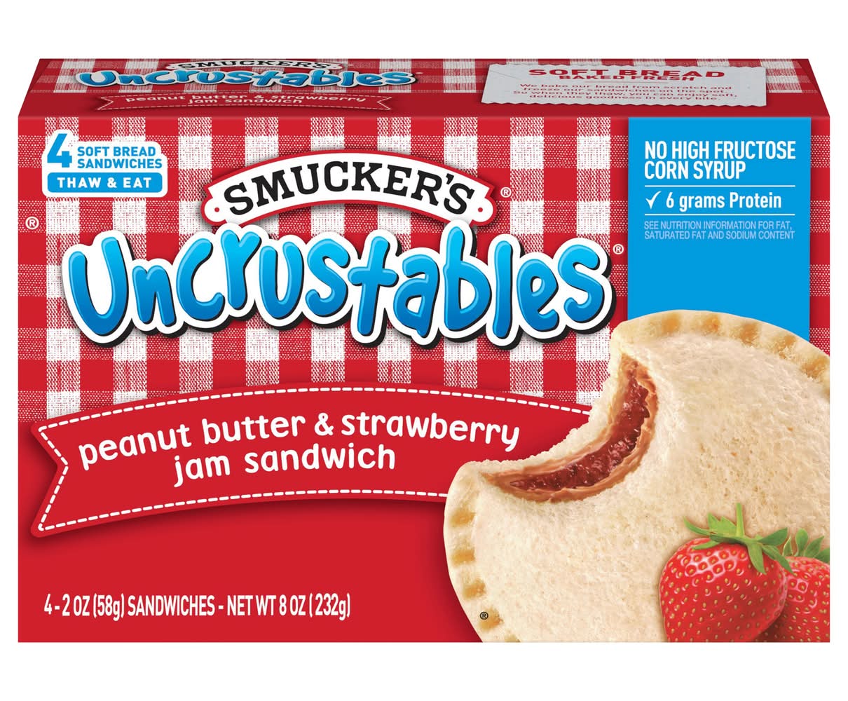 Smucker's Uncrustables Thaw & Eat Sandwich, Peanut Butter-Strawberry (4 x 2 oz)