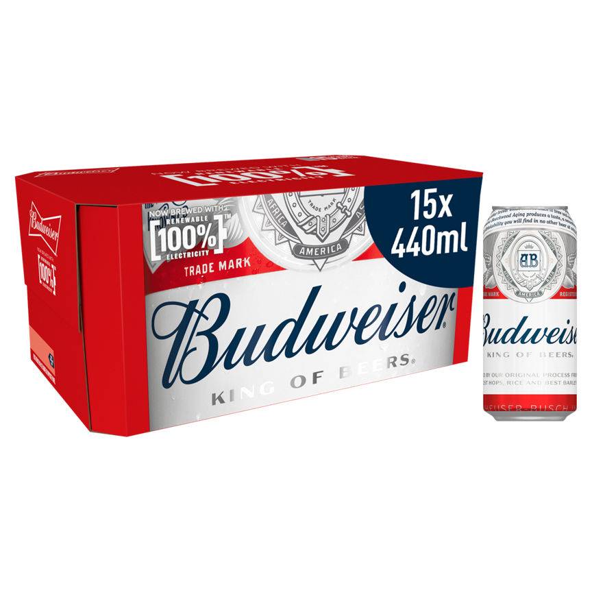 Budweiser Lager Beer Cans 15 x 440ml