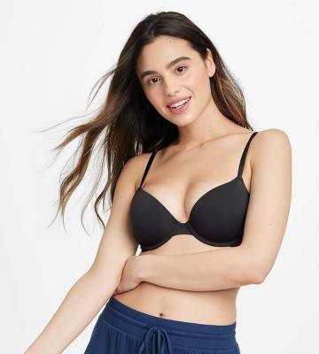 Women's Everyday Lightly Lined Demi T-Shirt Bra - Auden™ Black 34C: Underwire, Adjustable Straps, Molded Cup, Hand Wash