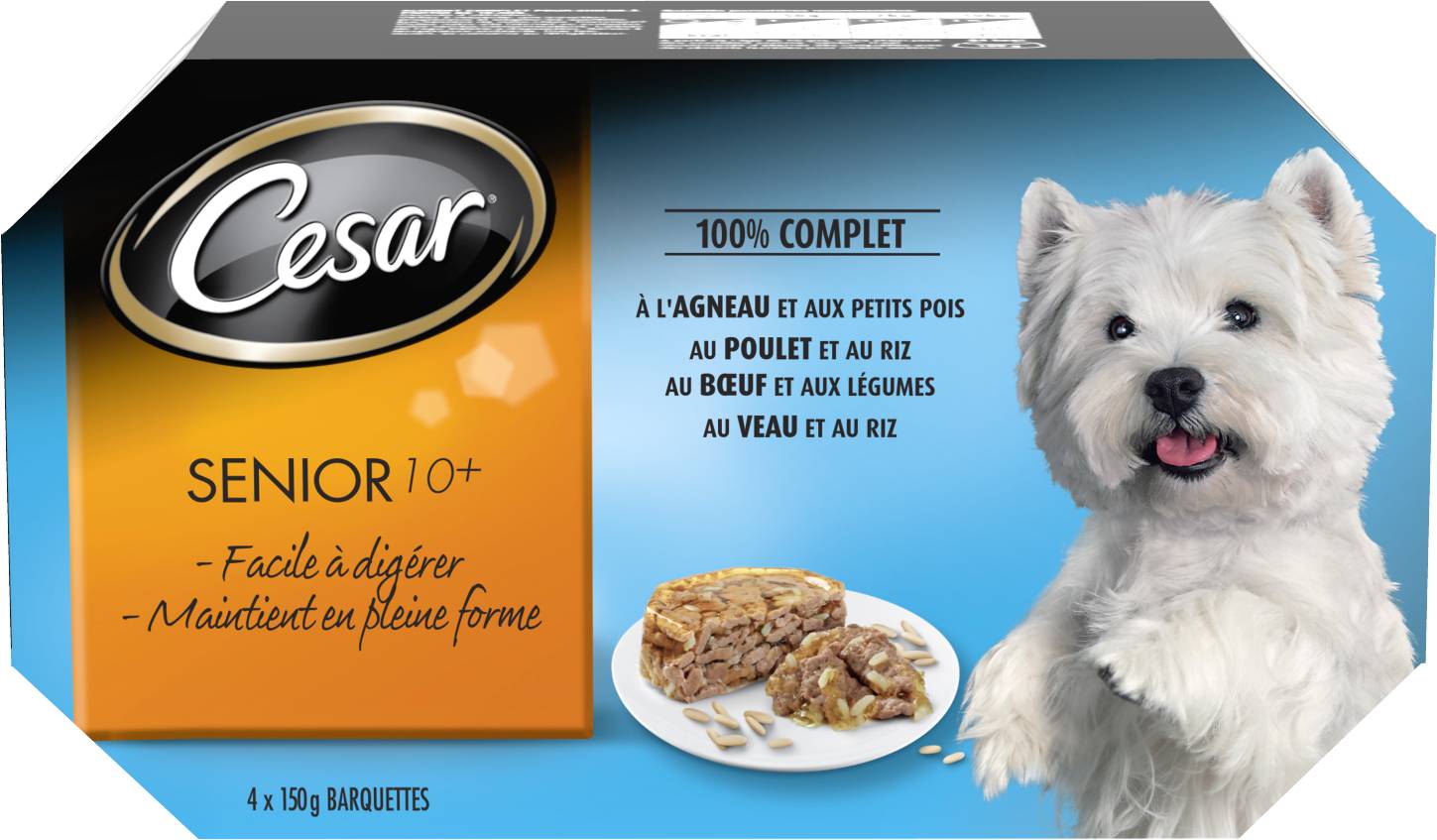 Cesar - Barquettes en gelée à l'agneau au poulet au bœuf et au veau pour chien senior 10+