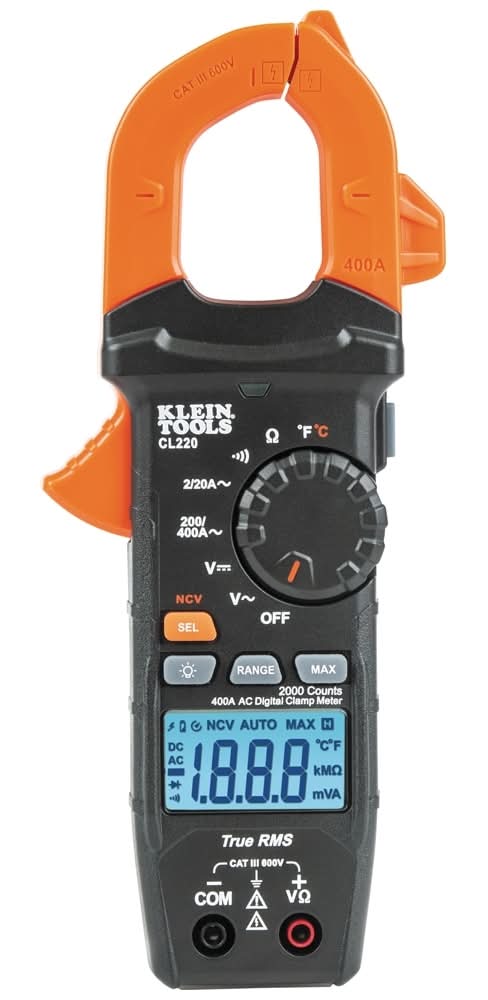 Klein Tools Digital Clamp Meter, AC Auto-Ranging 400 Amp with Temp