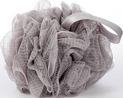 Bath Pouf Shower Ball With Ribbon, Grey