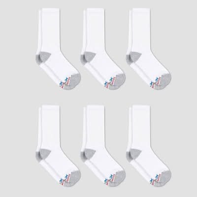Hanes Premium X Temp Breathable Crew Socks, Men, White (6 ct)