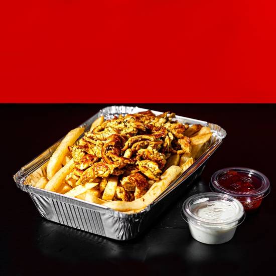 Chicken shawarma over fries