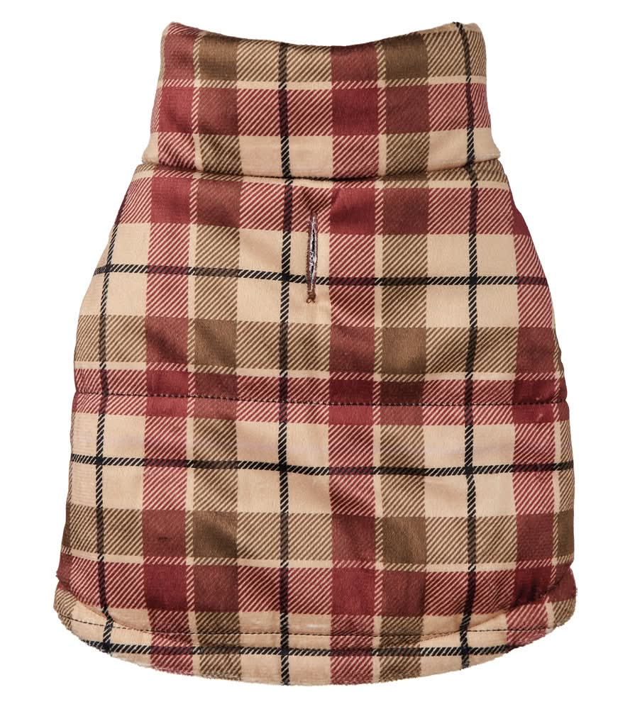 Heart to Tail Luxury Pet Puffer Coat - Brown Check, XS
