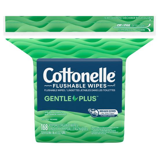 Cottonelle Gentle Plus Aloe & Vitamin E Flushable Wipes Refill (168 ct)
