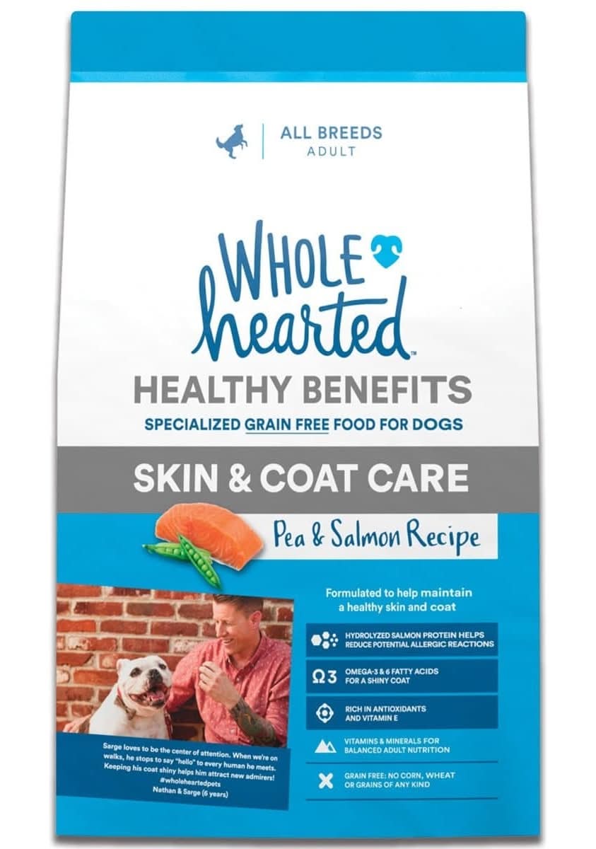 WholeHearted · Skin & coat care alimento seco con guisantes y salmón para perro, Adulto (2,2 kg)