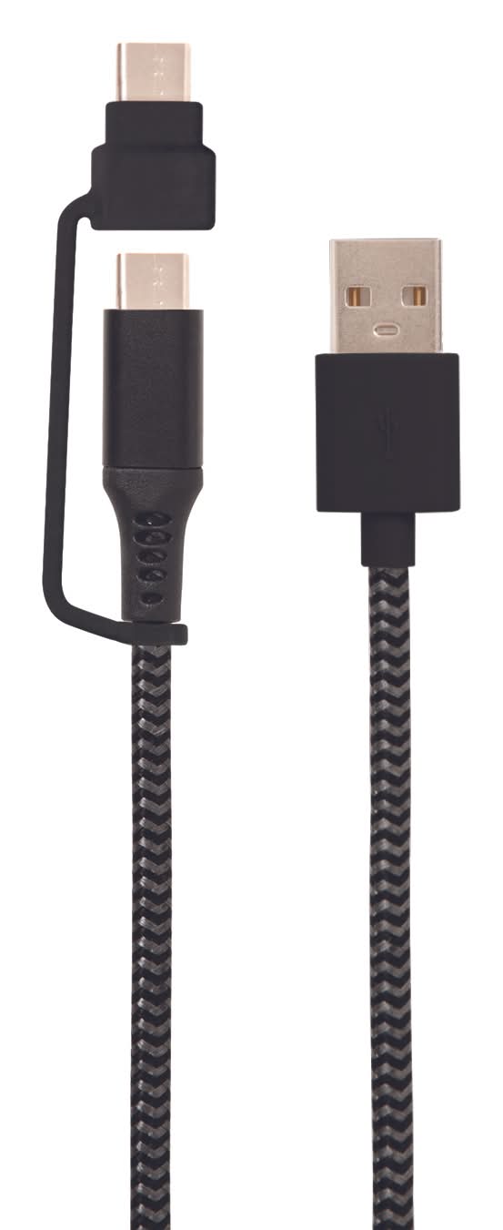Cable USBA to USBC with Micro USB Adapter Black 10 Feet