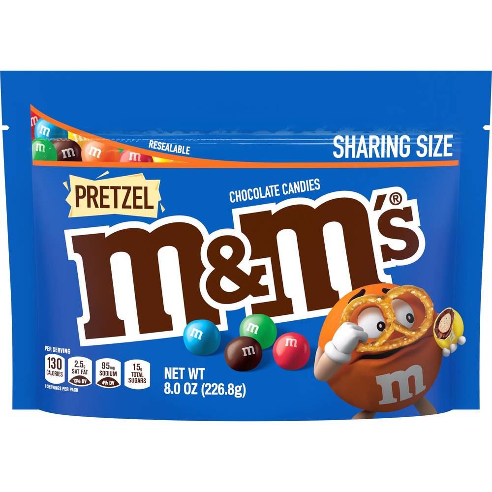 M&M'S Pretzel Milk Chocolate Candy, Sharing Size, 7.4 oz Resealable Bag