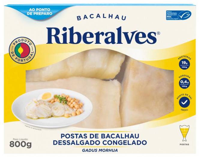 Riberalves postas de bacalhau dessalgado e congelado (800 g)