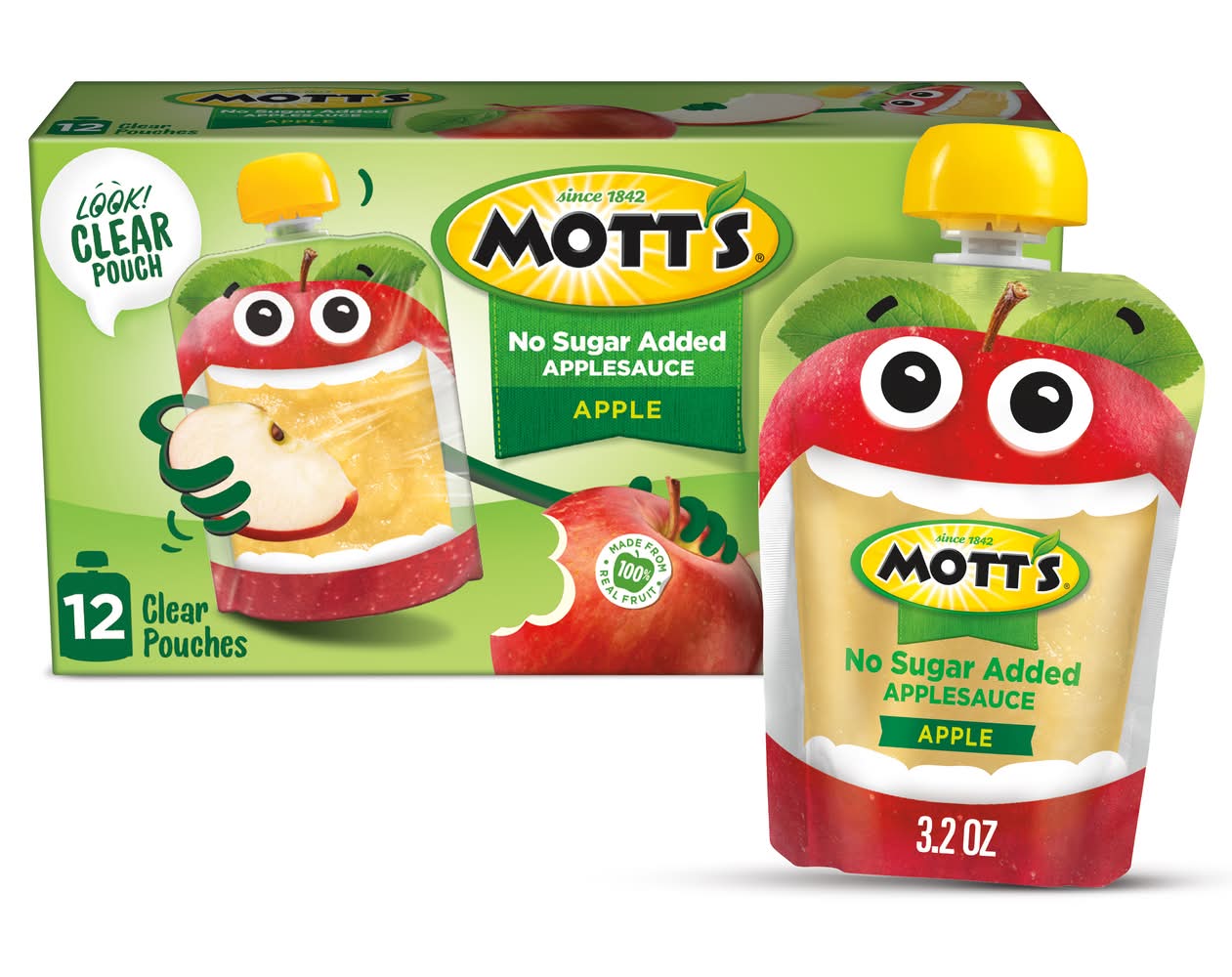 Mott's No Sugar Added Applesauce Pouches, Apple (12 x 3.2 oz)