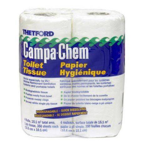 Campa-Chem Papier Hygiénique Pour Camping Et Marine - 1 Épaisseur - 4 Roleaux - Thetfor 24617