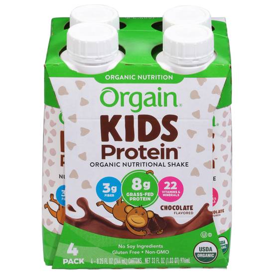 Orgain Kids Protein Chocolate Flavored Organic Nutritional Shake (4 ct, 8.25 fl oz)
