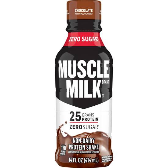 Order Muscle Milk Genuine Non-Dairy Protein Shake Chocolate Bottle (14 oz) food online from Rite Aid store, Shawnee on bringmethat.com