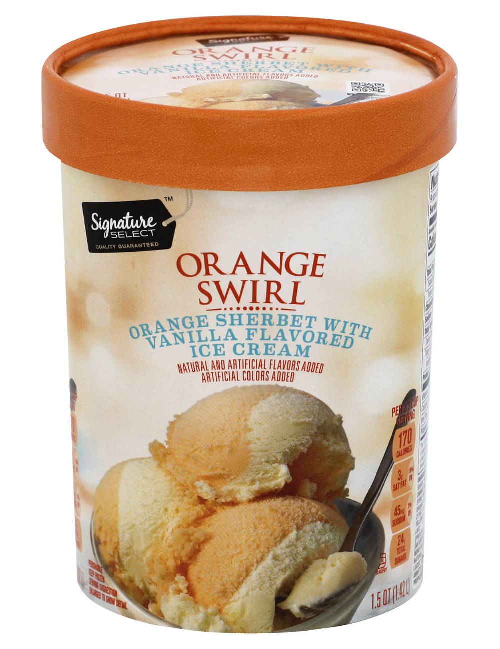 Signature Select Orange Swirl Sherbet Ice Cream, Vanilla (50.1 oz)