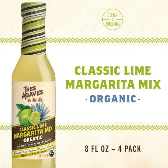 Tres Agaves Organic Lime Margarita Mixer Single Serve (4 ct, 8 oz)