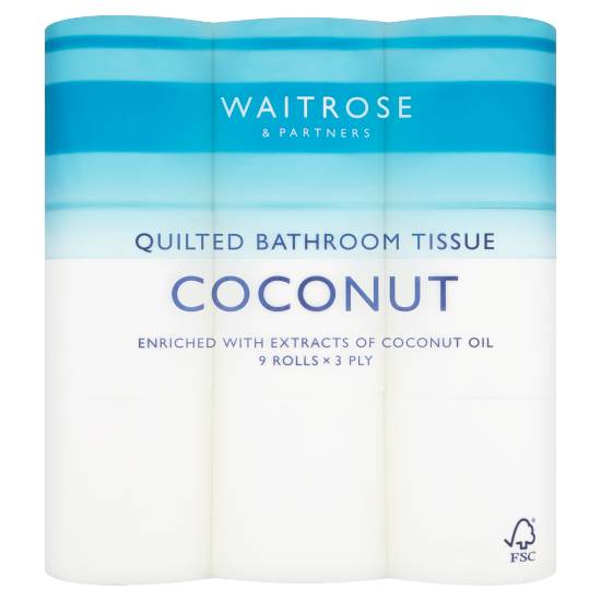 Waitrose & Partners Quilted Bathroom Coconut Tissue Rolls (9 pack)