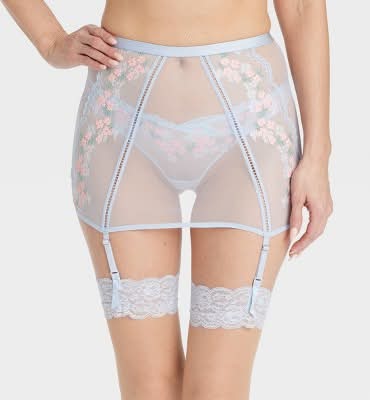 Women's Garden Party Lingerie Skirt - Auden™ Light Blue M: Nylon & Spandex, Pull-On, Sheer Lace Knit, Elastic Waistband