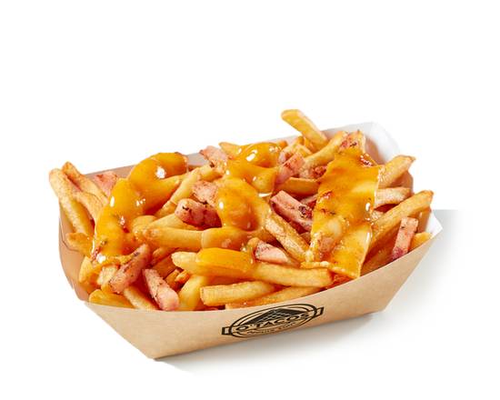 Frites sauce cheddar avec lardons