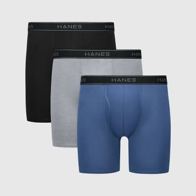 Hanes Premium Cotton Stretch Boxer Briefs, Men, XL, Gray/Blue (3 ct)